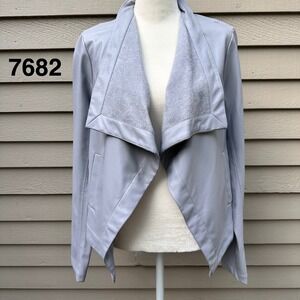 BB Dakota Womens Cloud Grey Vegan Leather Drape Front Jacket BF12214 Size Medium